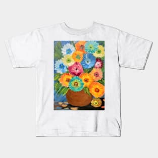 Some abstract flowers in metallic and neon paint in copper and gold vase Kids T-Shirt